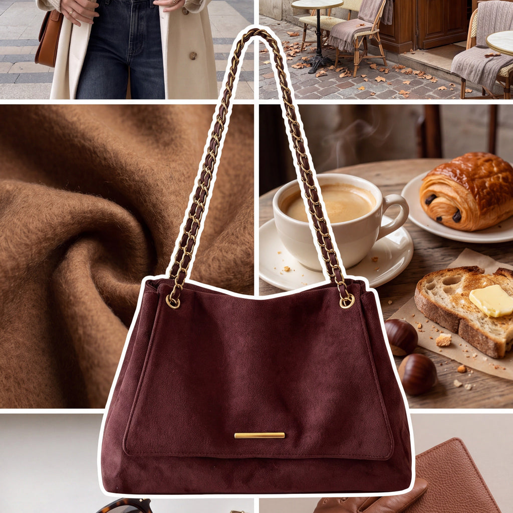Sac Bandoulière Suédine Chaîne Tressée - Nay Shop (4 coloris)