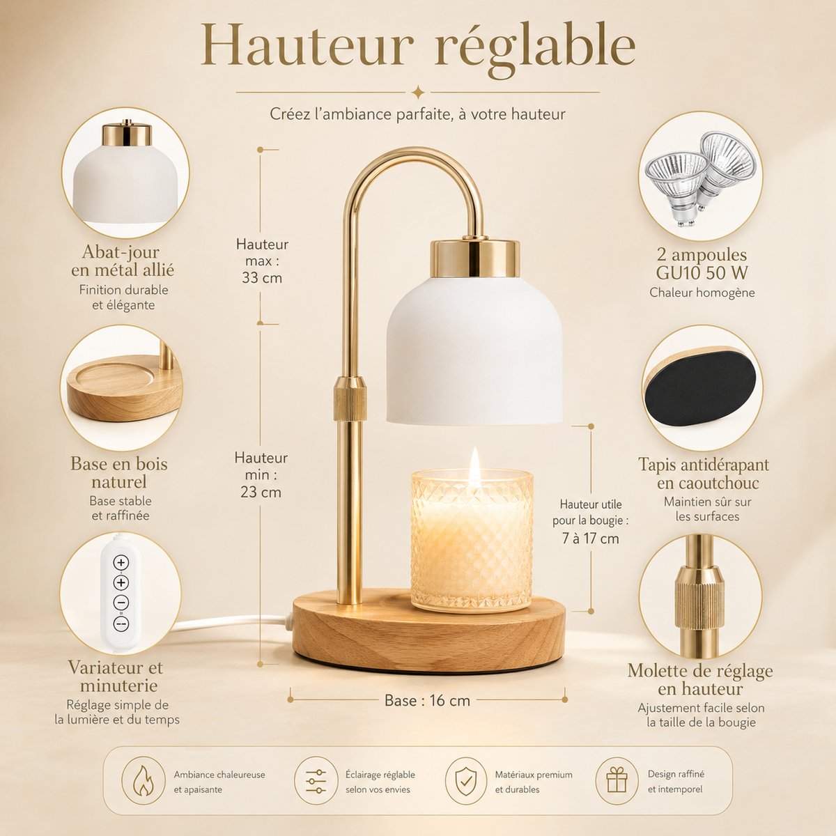 Lampe Chauffe-Bougie Dorée Matifiée  Nay Shop