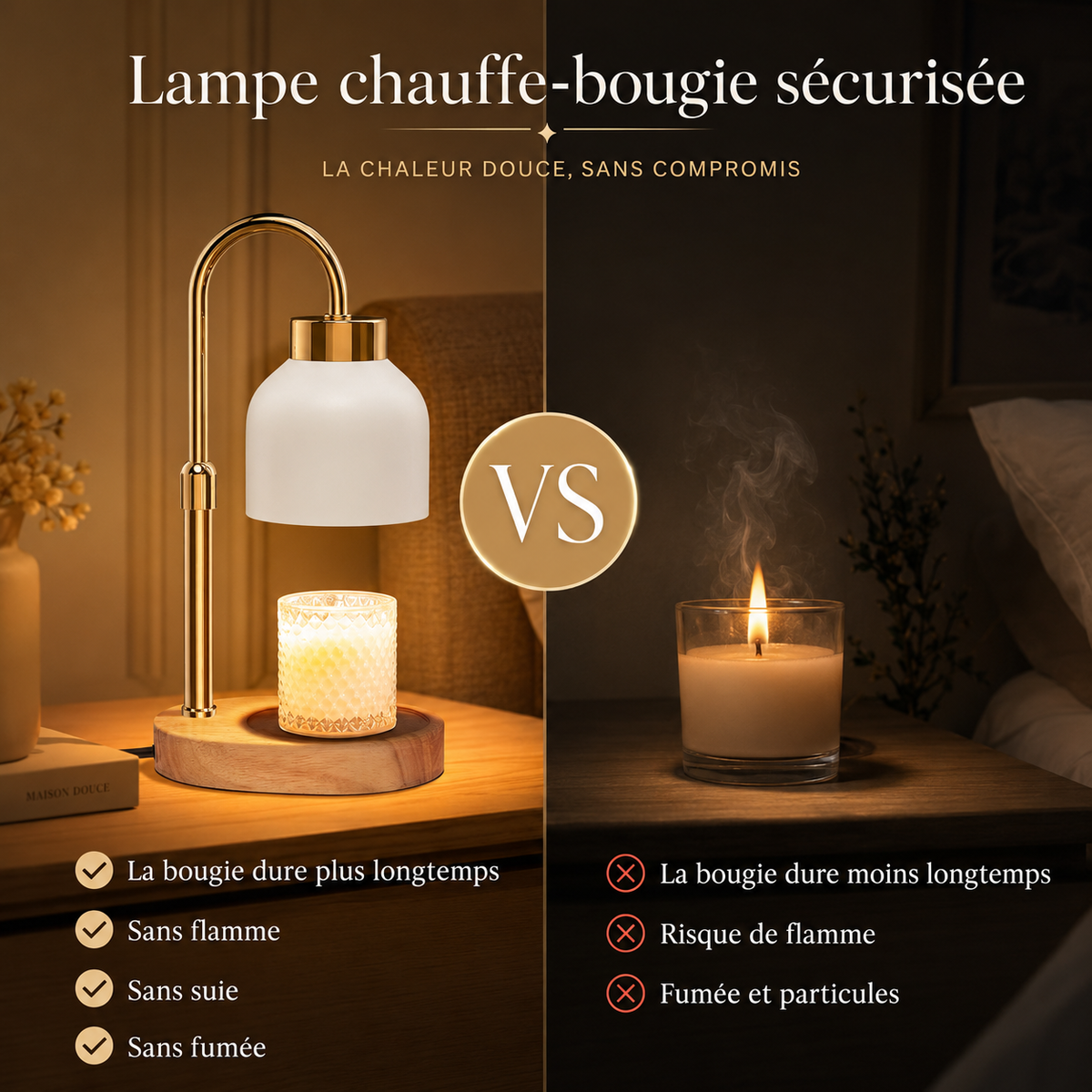 Lampe Chauffe-Bougie Dorée Matifiée  Nay Shop