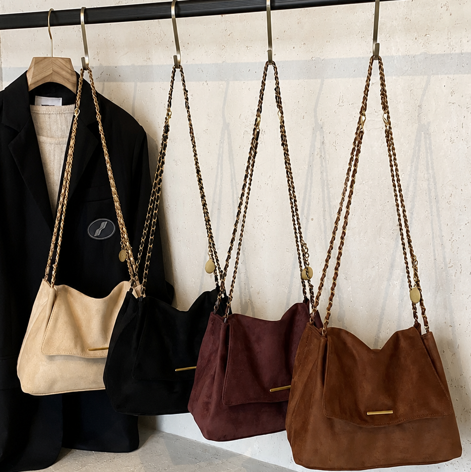 Sac Bandoulière Suédine Chaîne Tressée - Nay Shop (4 coloris)