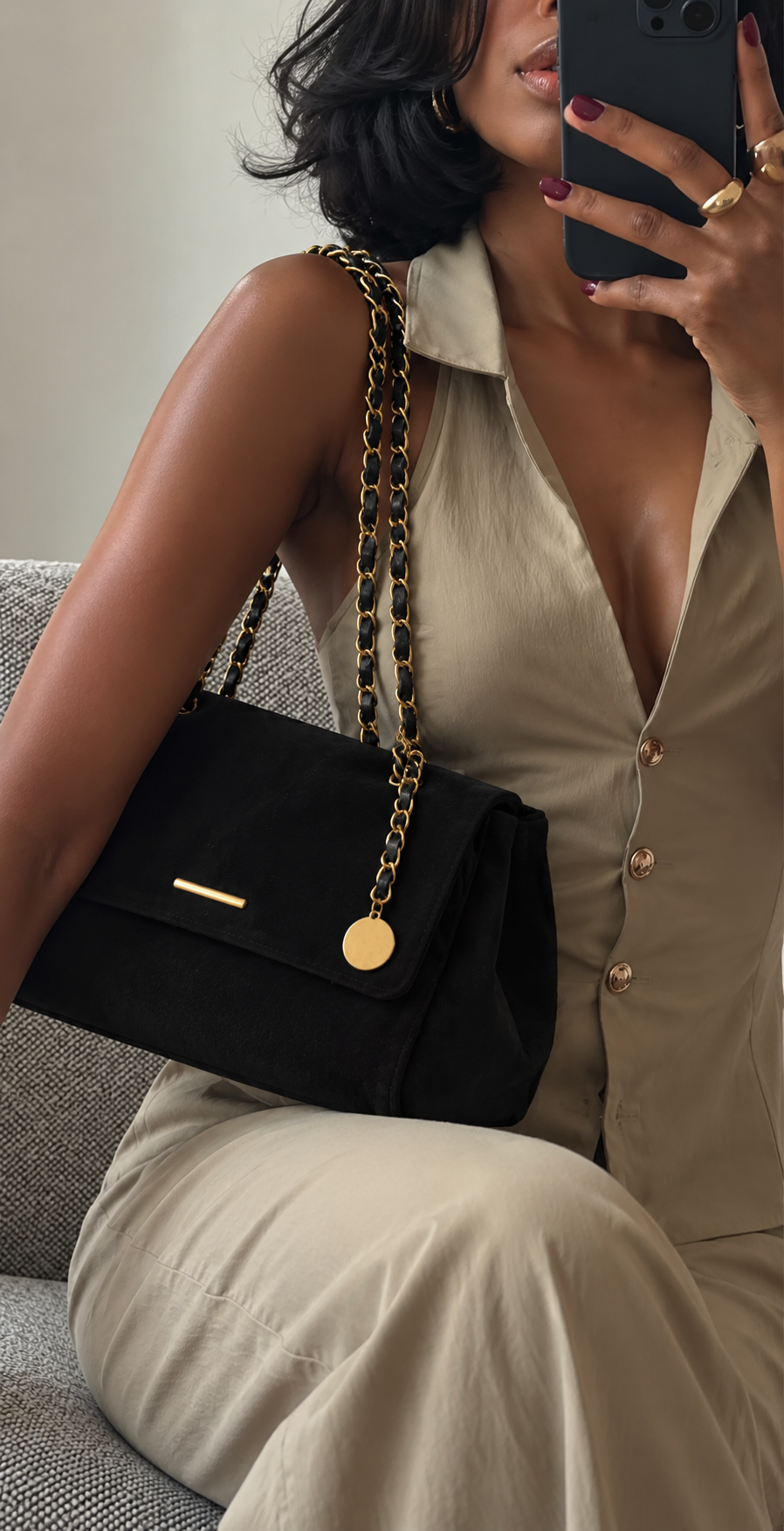 Sac Bandoulière Suédine Chaîne Tressée